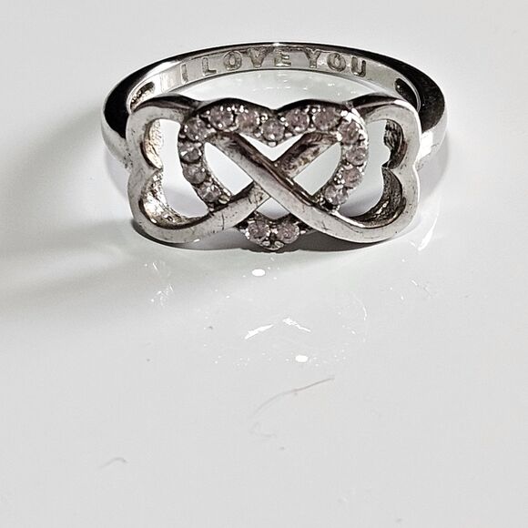 B BIJOUX Jewelry - Vintage Bijoux Sterling Triple Hearts Infinity Knot CZ Ring Size 6 I Love You
